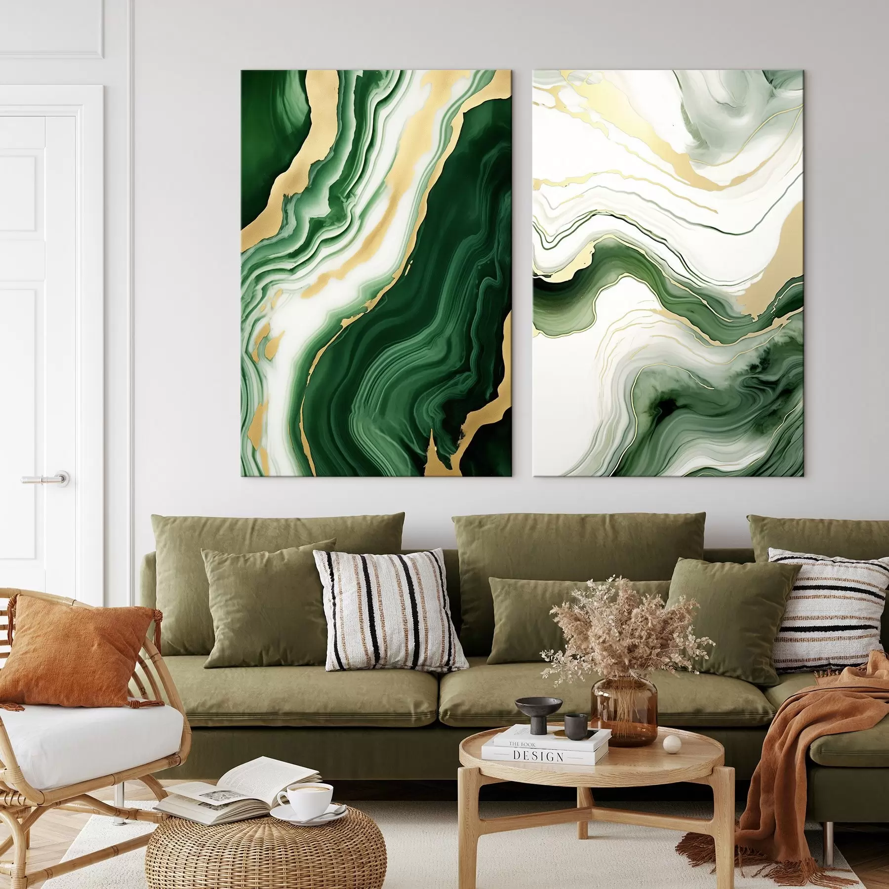 Картина Текстури зеленого та білого мармуру з оранжево-жовтими прожилками m00688