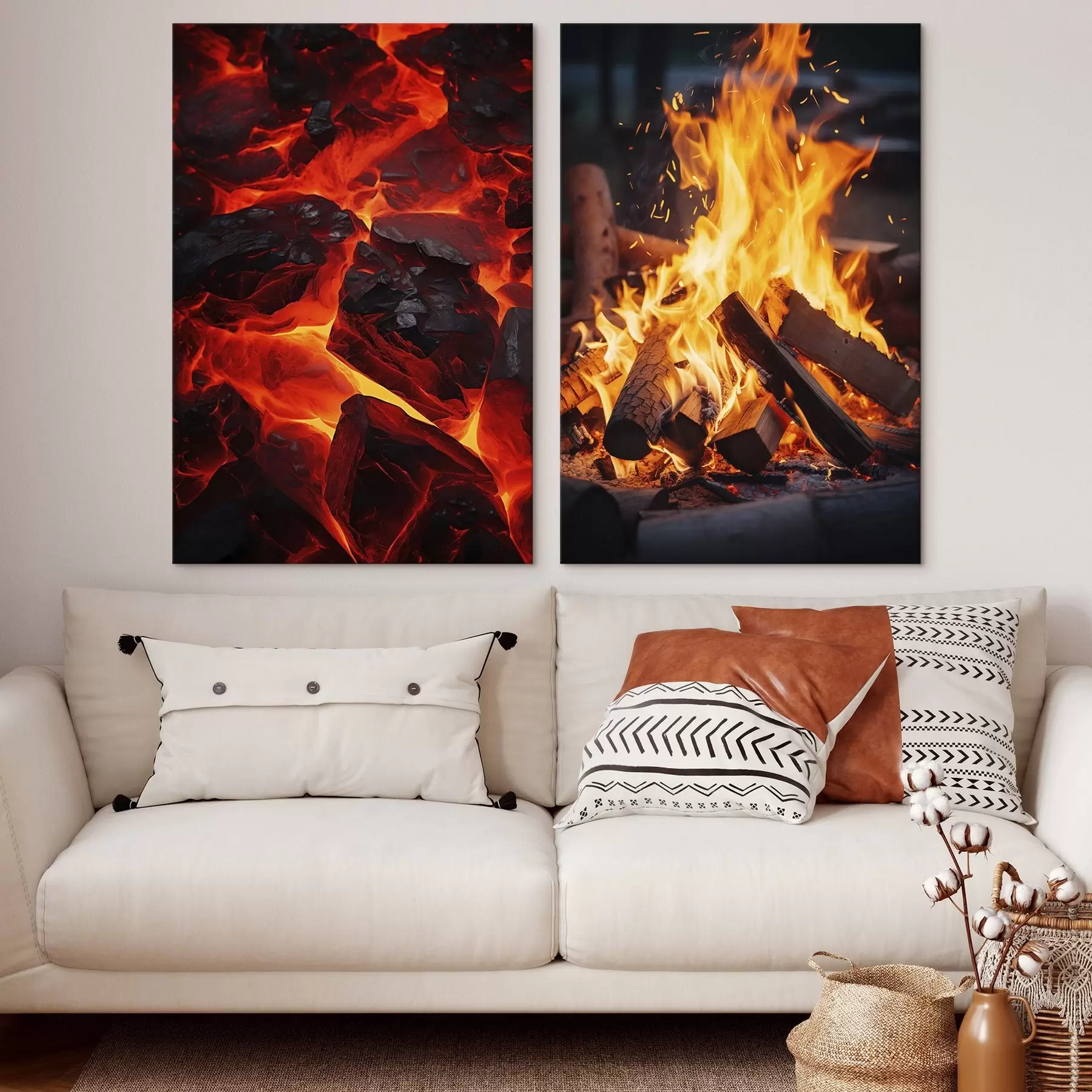 Картина Палаюче вугілля та полум'я вогню в темряві m00696