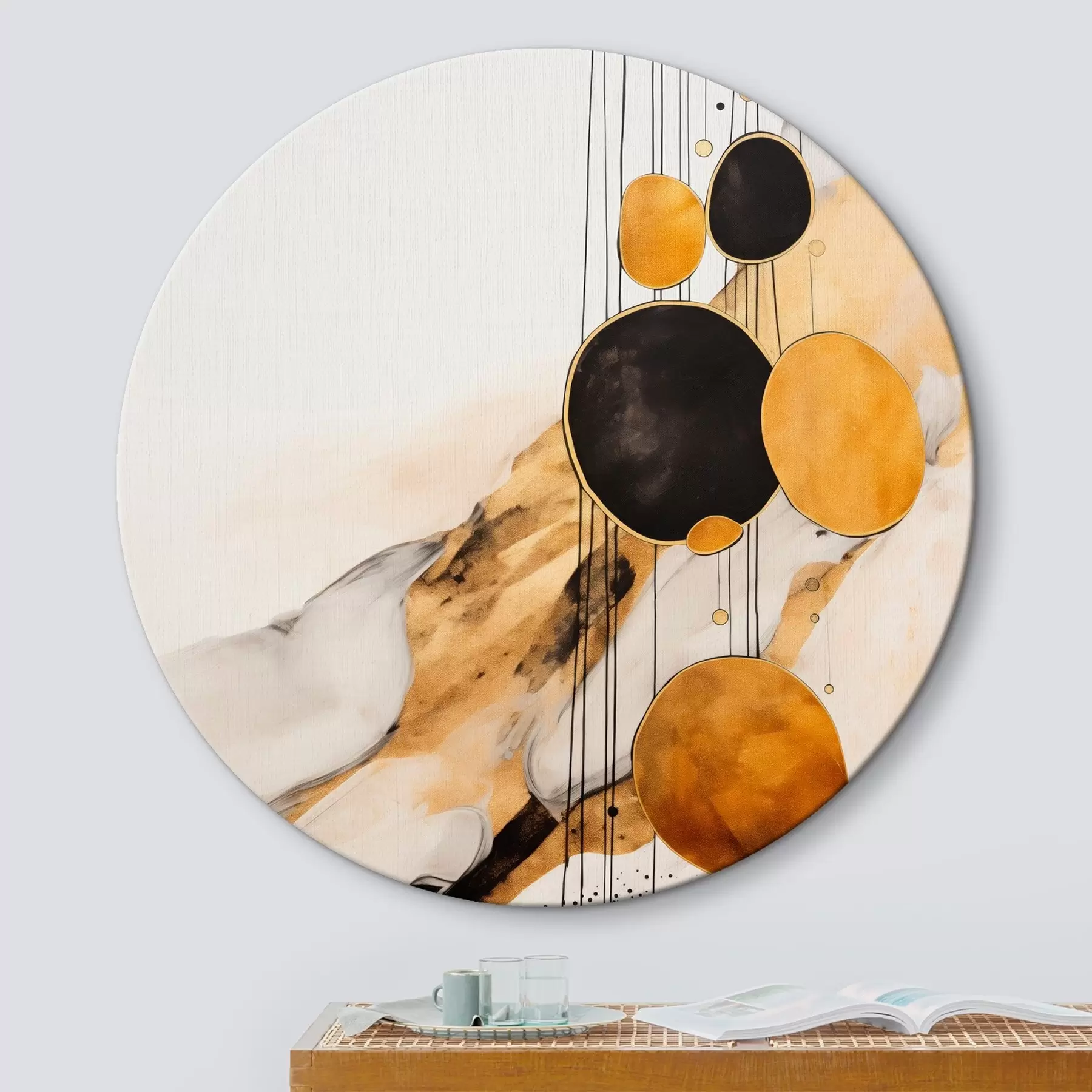 Картина Абстрактні помаранчеві та чорні кола на світлому тлі r45693