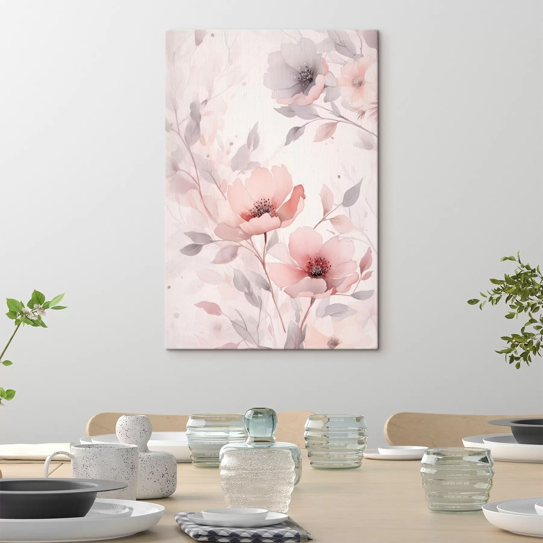 Картина Ніжні рожево-сірі квіти з акварельним ефектом s45702