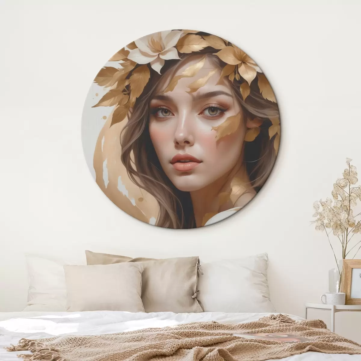 Кругла картина Жінка з листям у волоссі r45748