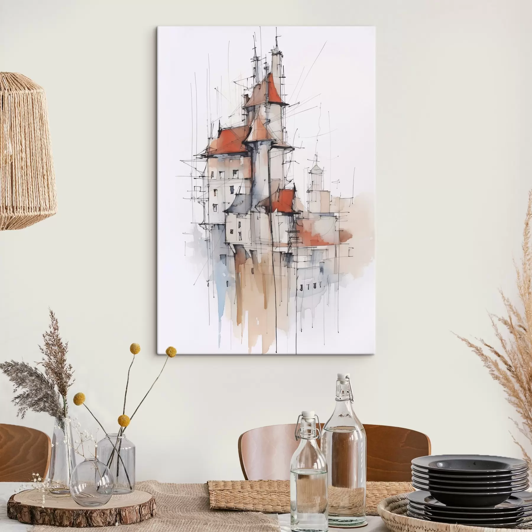 Картина Будинки імітація ескіз і акварель s45764