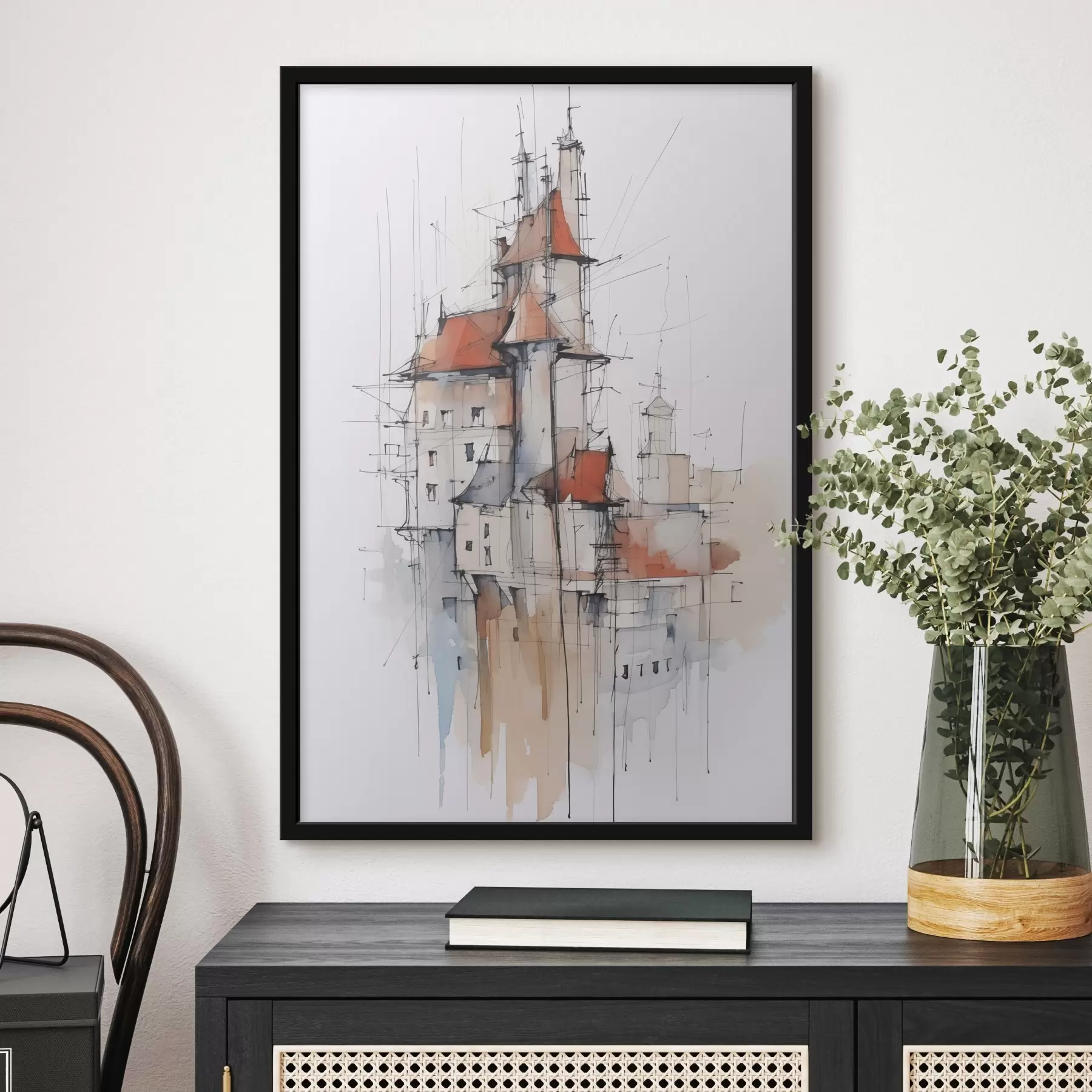 Картина Будинки імітація ескіз і акварель f45764