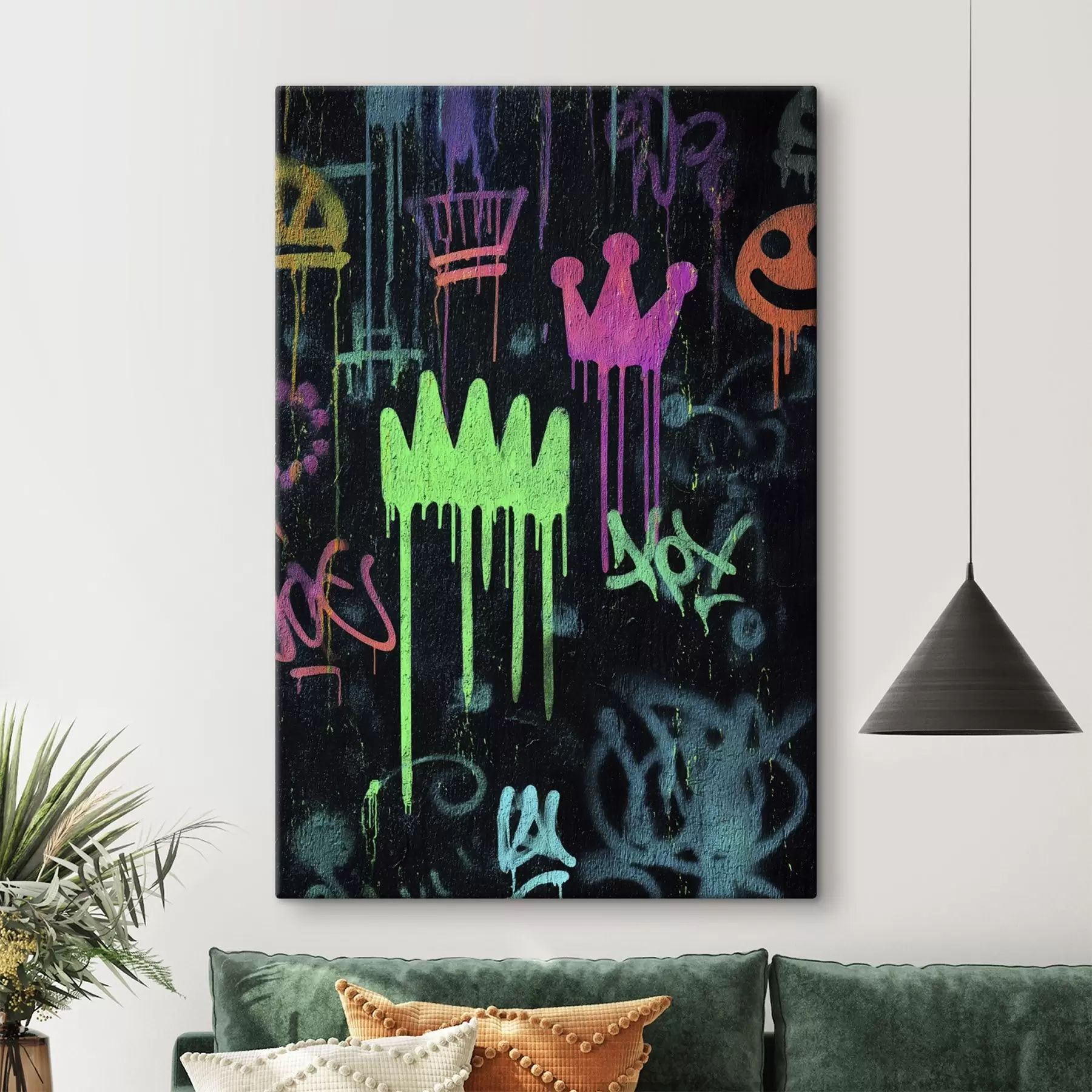 Картина яскраві вуличні графіті на темному тлі s45718