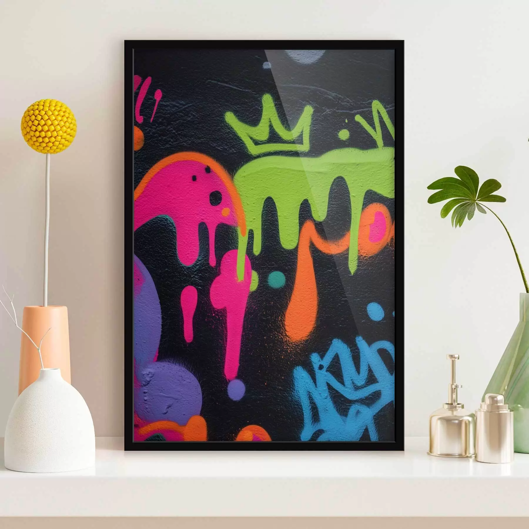 Картина яскраві вуличні графіті на темному тлі f45716 купити в Україні - art-holst.com.ua Картина яскраві вуличні графіті на темному тлі f45716