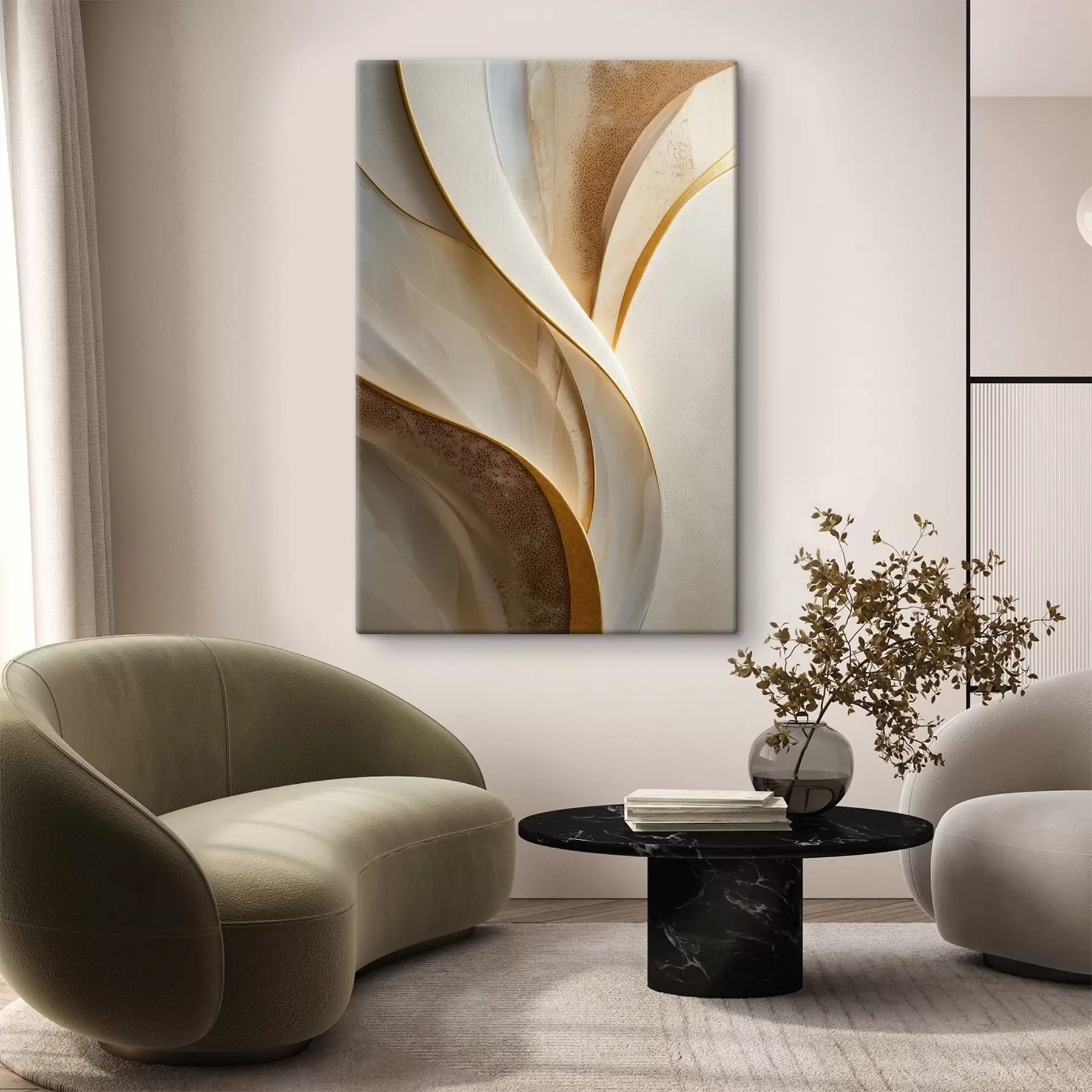 Картина Абстрактні криві з жовто-помаранчевими та бежевими акцентами s45807