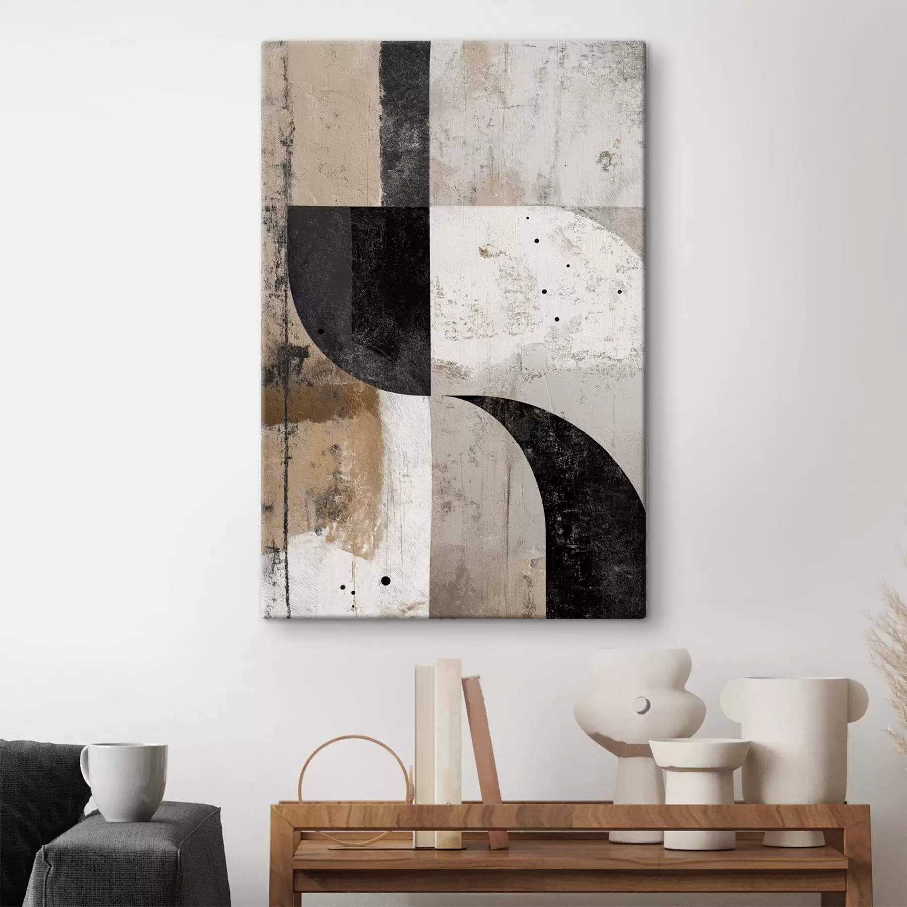 Картина Геометричні фігури в бежевих і чорних тонах s45811
