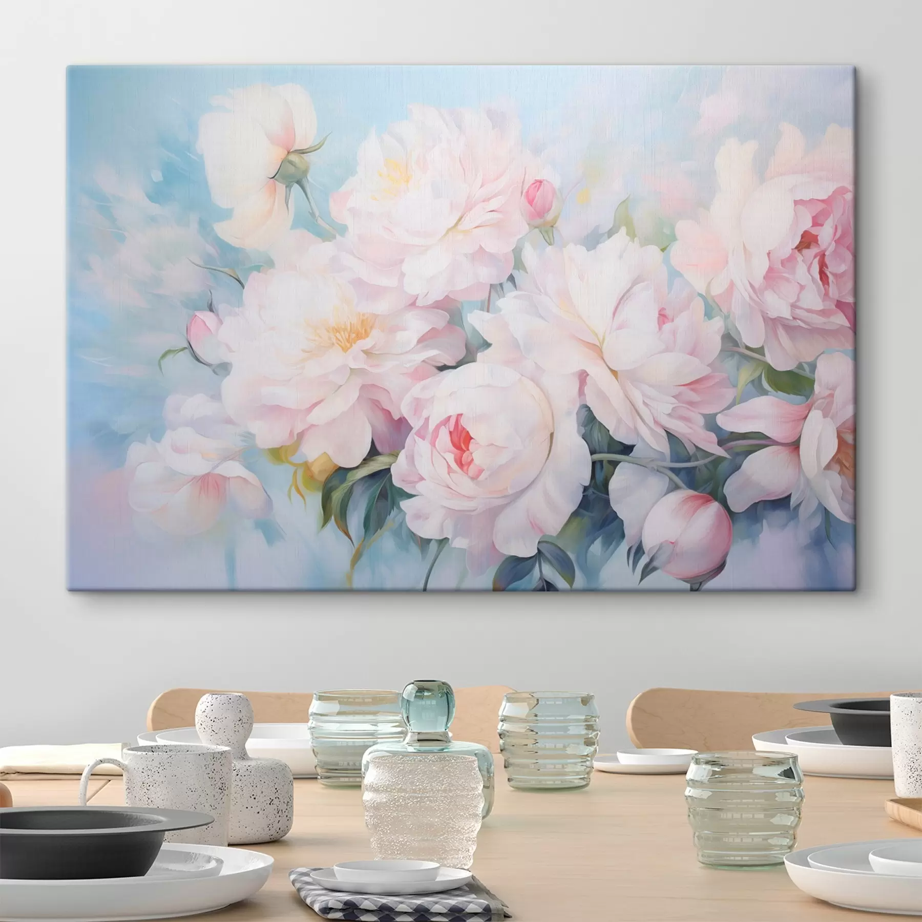 Картина Ніжні рожеві півонії на блакитному тлі s45813
