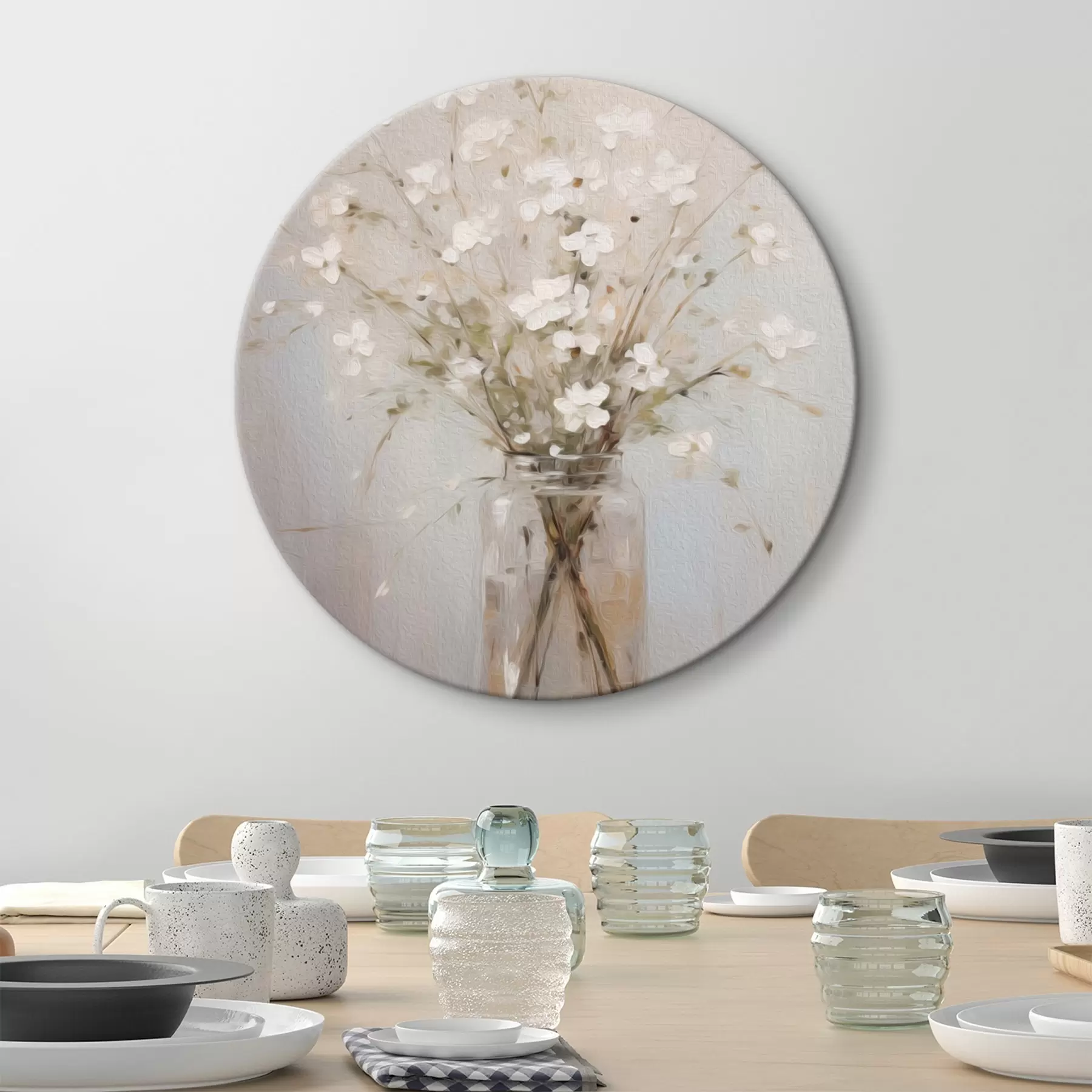 Картина Букет білих квітів у прозорій скляній вазі r45814