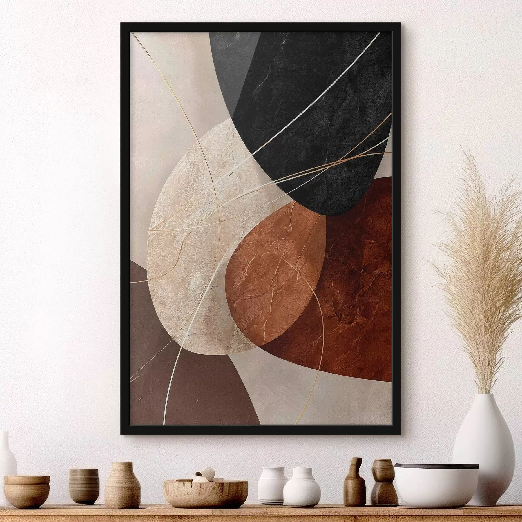 Картина Геометричні овали в бежево-карамельній палітрі f45878