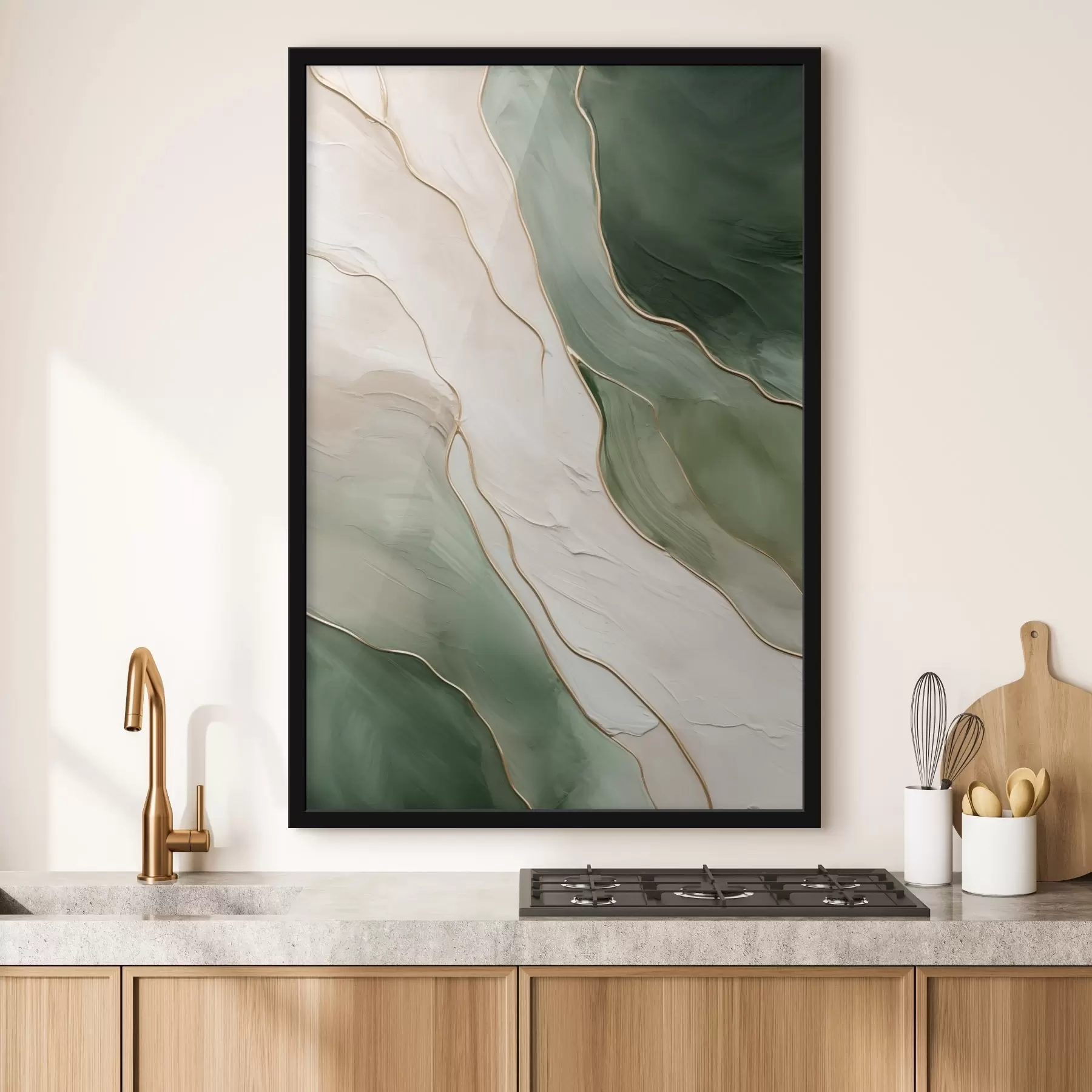 Картина Смарагдова абстракція з тонкими жовтими лініями f45888