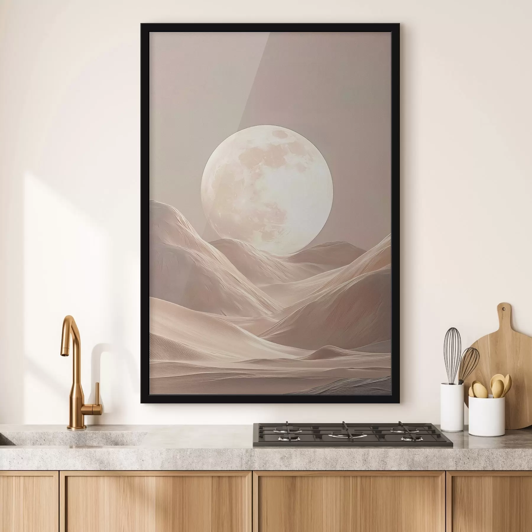 Картина Місяць над піщаними дюнами в рожевих відтінках f45892