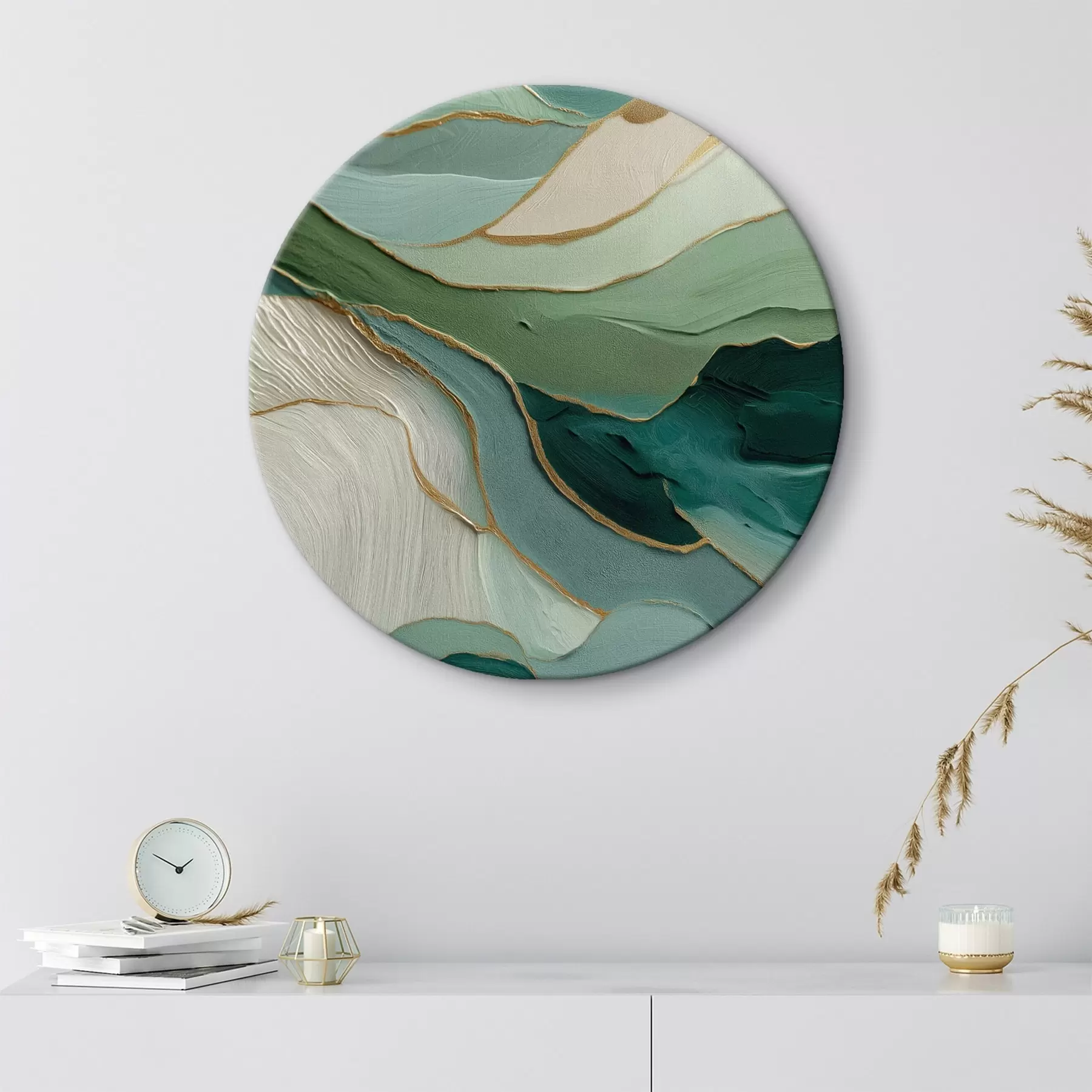 Картина Багатошарова зелена абстракція з жовтими лініями та глибиною r45902