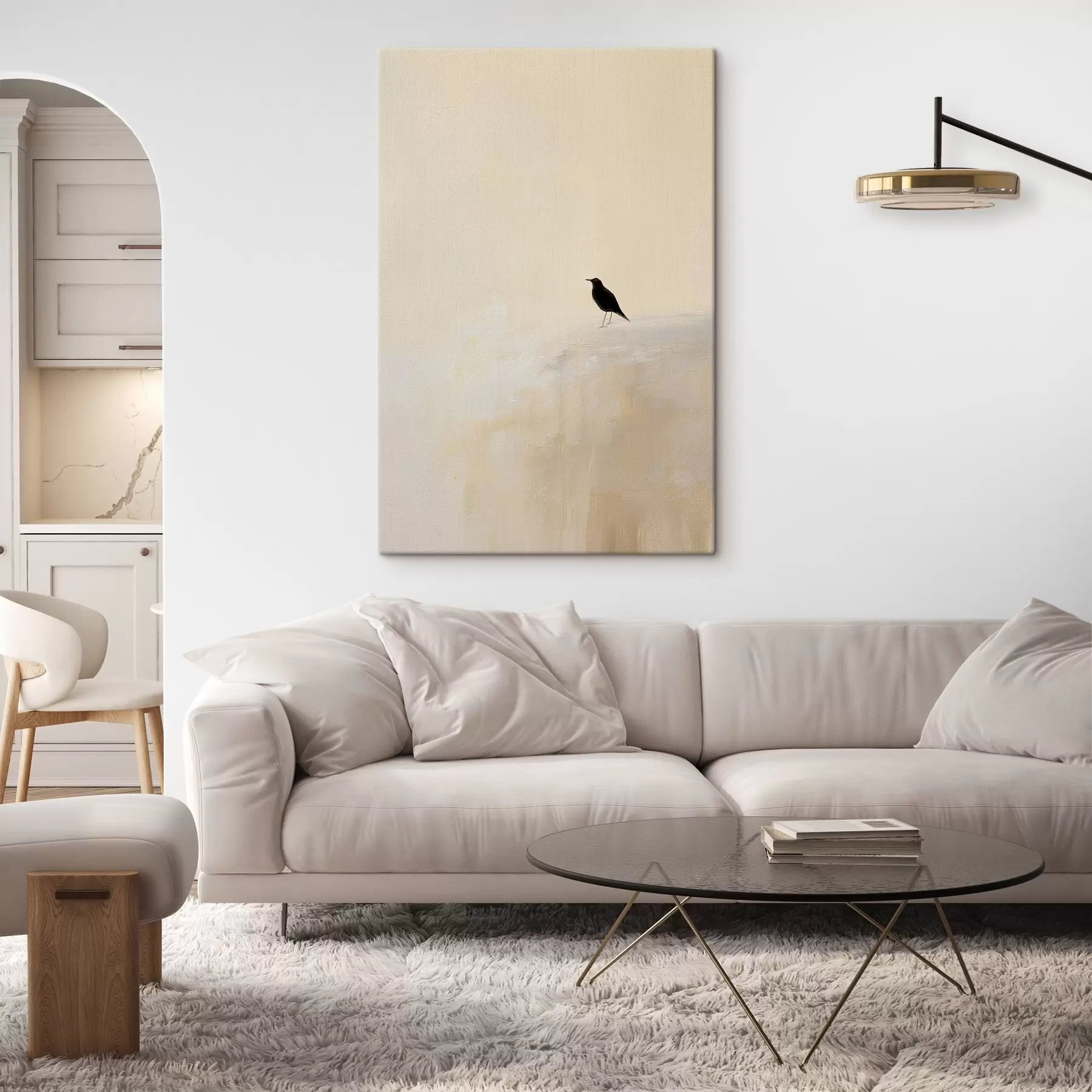 Картина Самотня пташка на теплому бежевому тлі s45882
