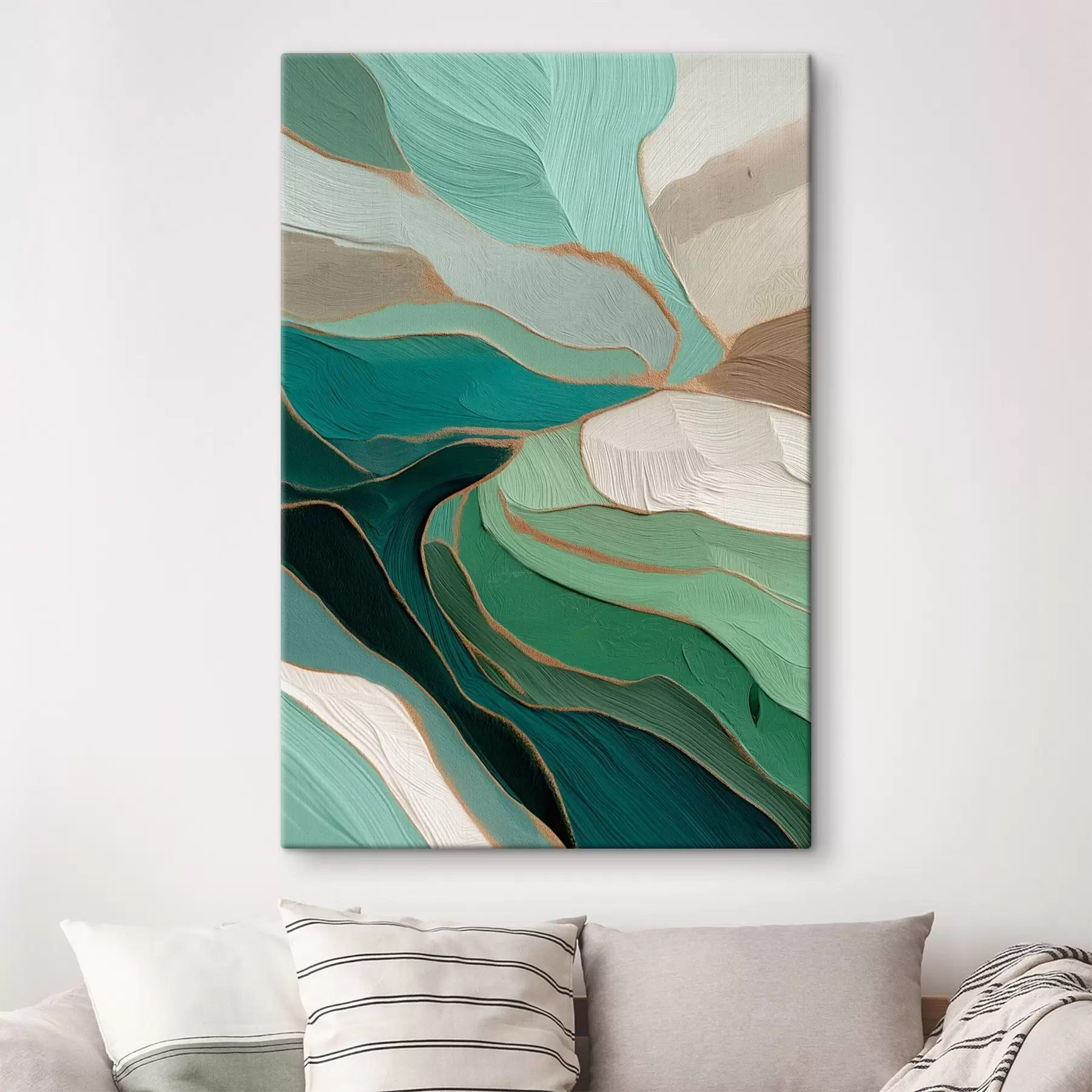 Картина Шавлієво-зелена абстракція з жовтим контуром s45901