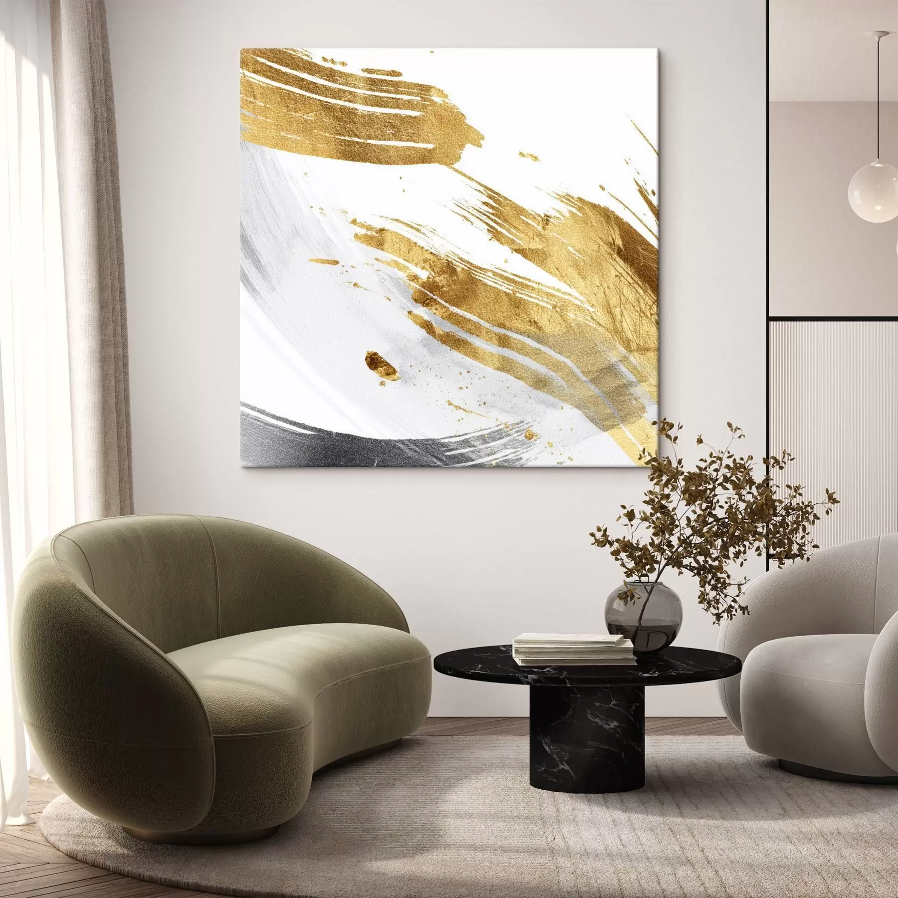 Картина Динамічні штрихи в білих і жовто-сірих тонах s45866
