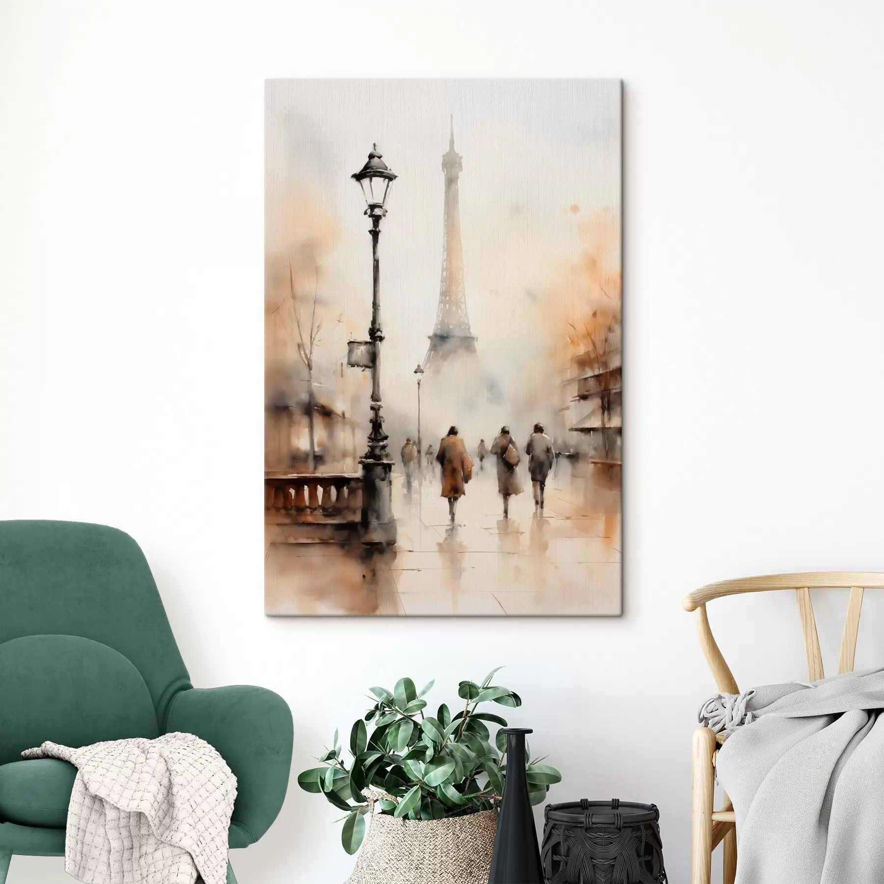 Картина Дощовий осінній день у Парижі з Ейфелевою вежею на задньому плані та старовинними вуличними ліхтарями s45931