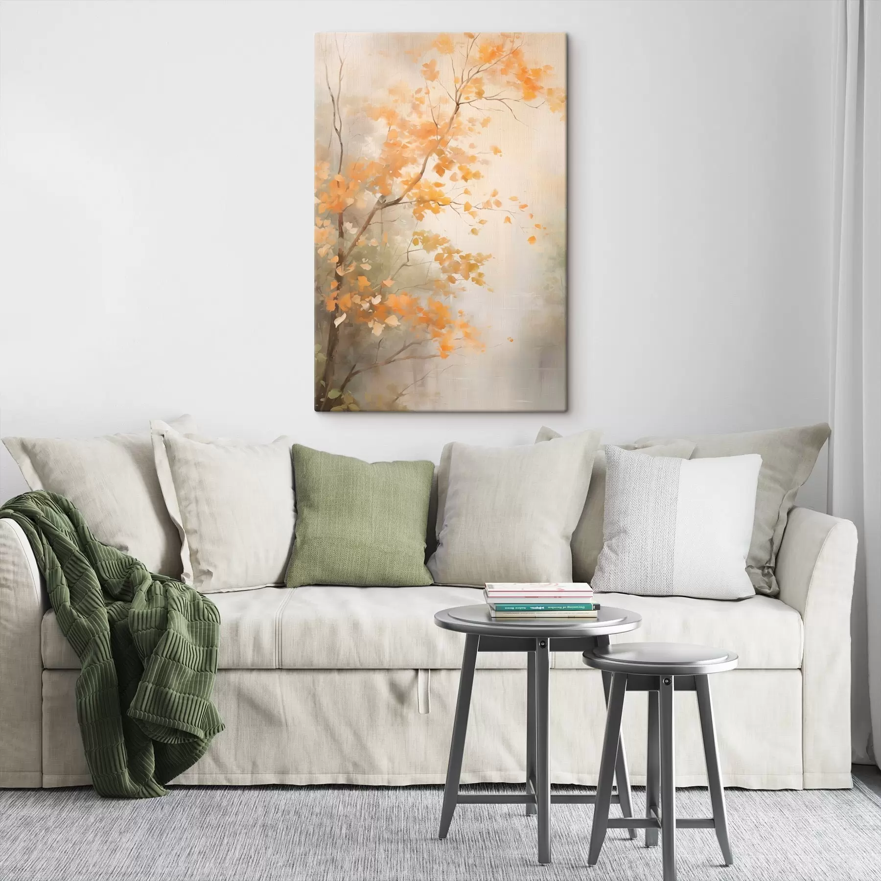 Картина Осінні гілки дерев з помаранчевим листям у лісі з м'яким світлом s45940