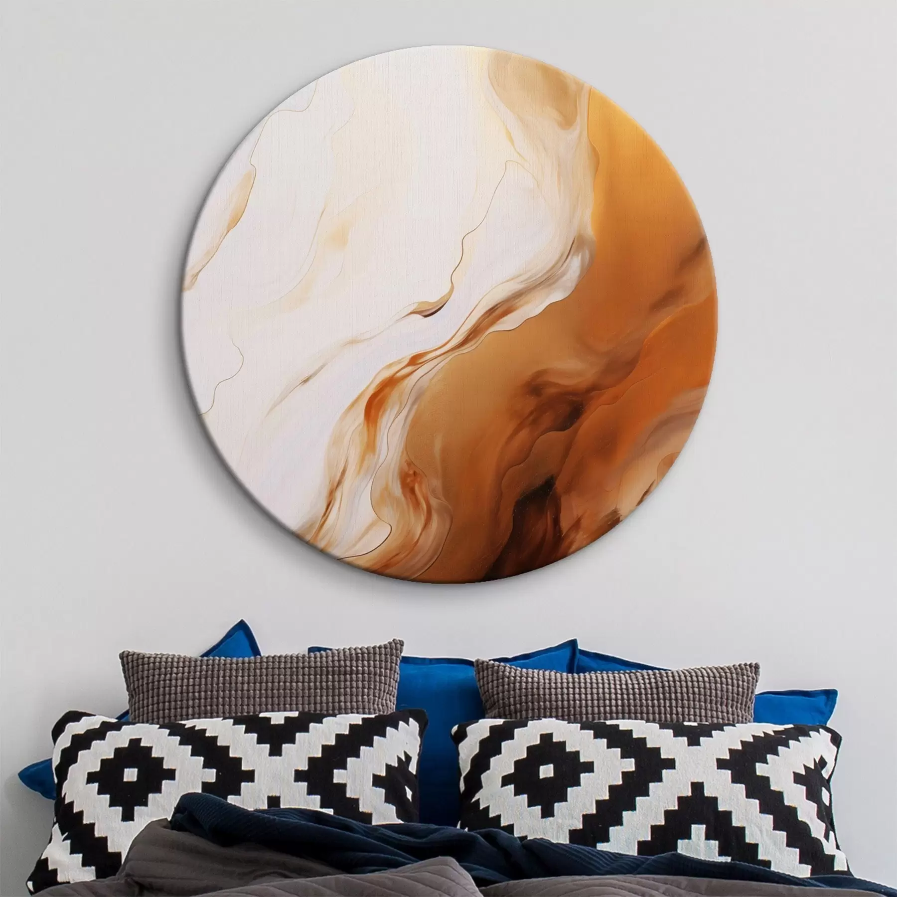 Картина Абстрактна імітація живопису білими та помаранчевими кольорами, флюїдне мистецтво з хвилястими лініями, сучасне мистецтво r45939