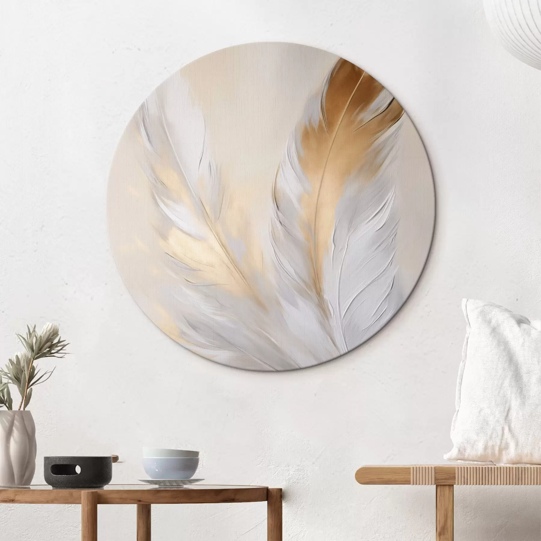 Картина Пір'я з помаранчевими акцентами, м'яке освітлення, текстурована мінімалістична композиція, сучасне мистецтво r45944