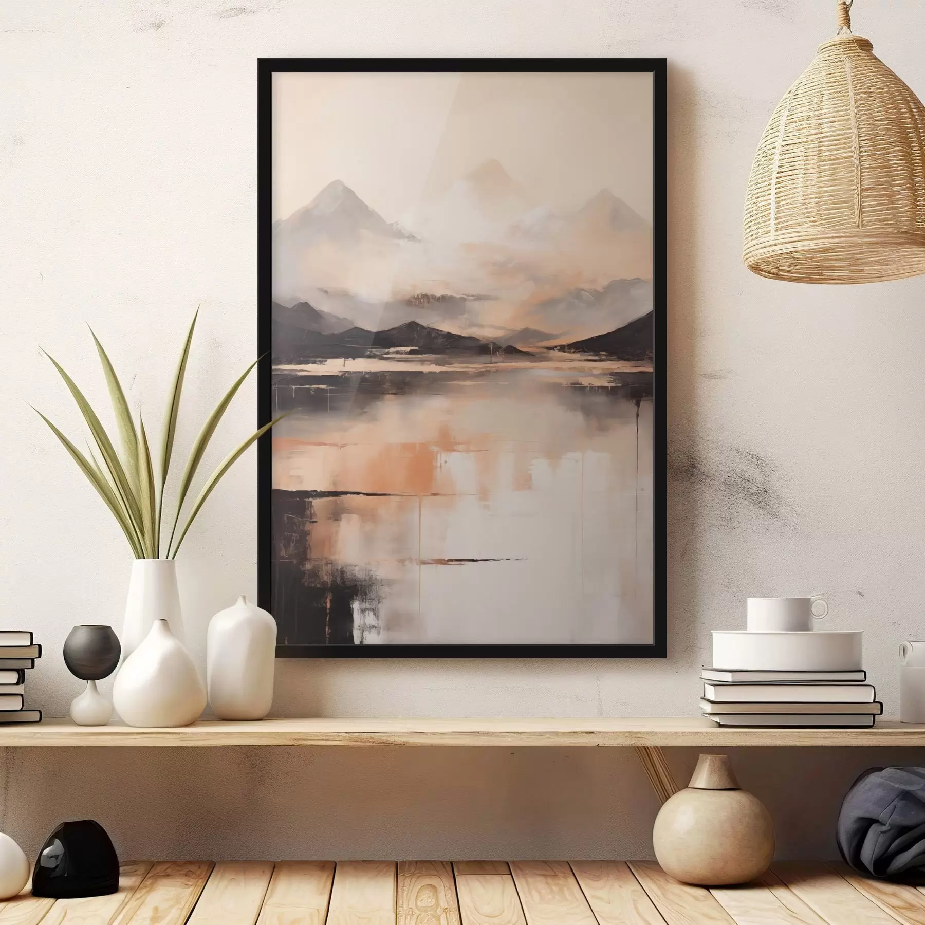 Картина Пейзажна картина з текстурою, що імітує гори та озеро f45950