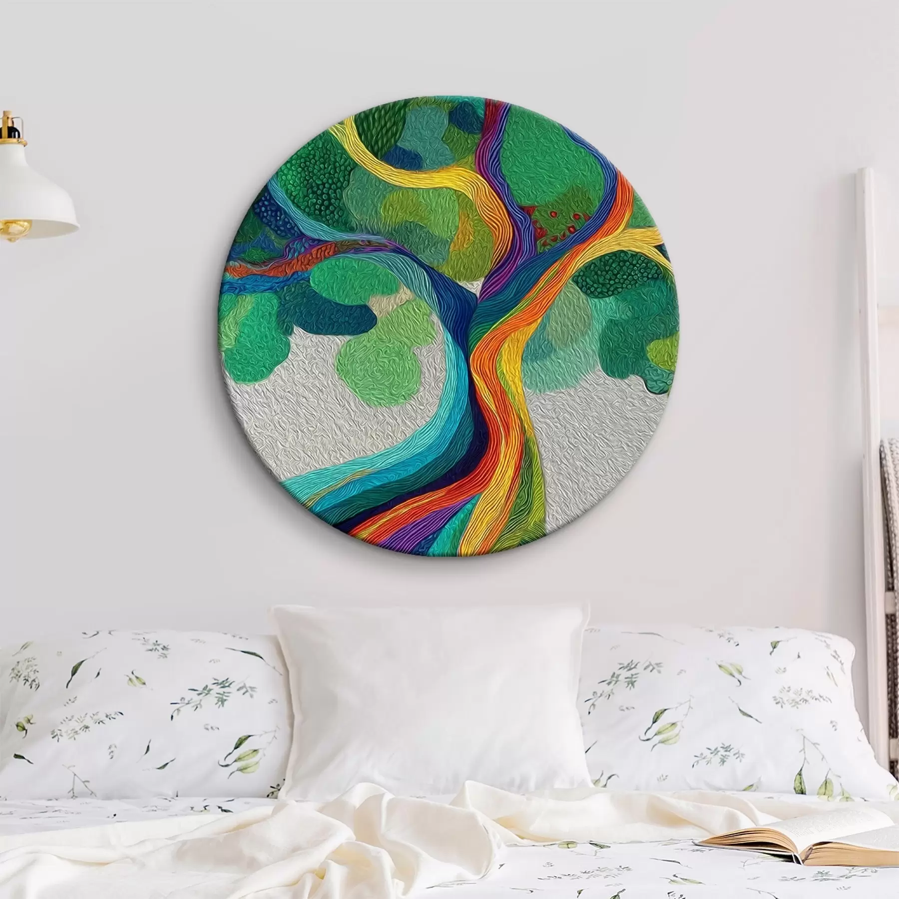 Картина Дерево з веселковими гілками на зеленому тлі r46173