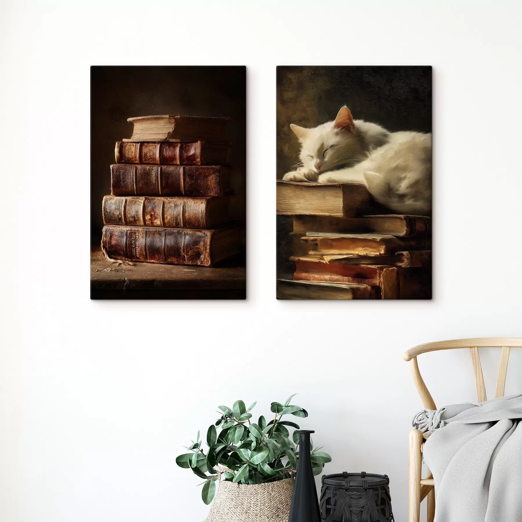 Картина Кішка на книгах m00918