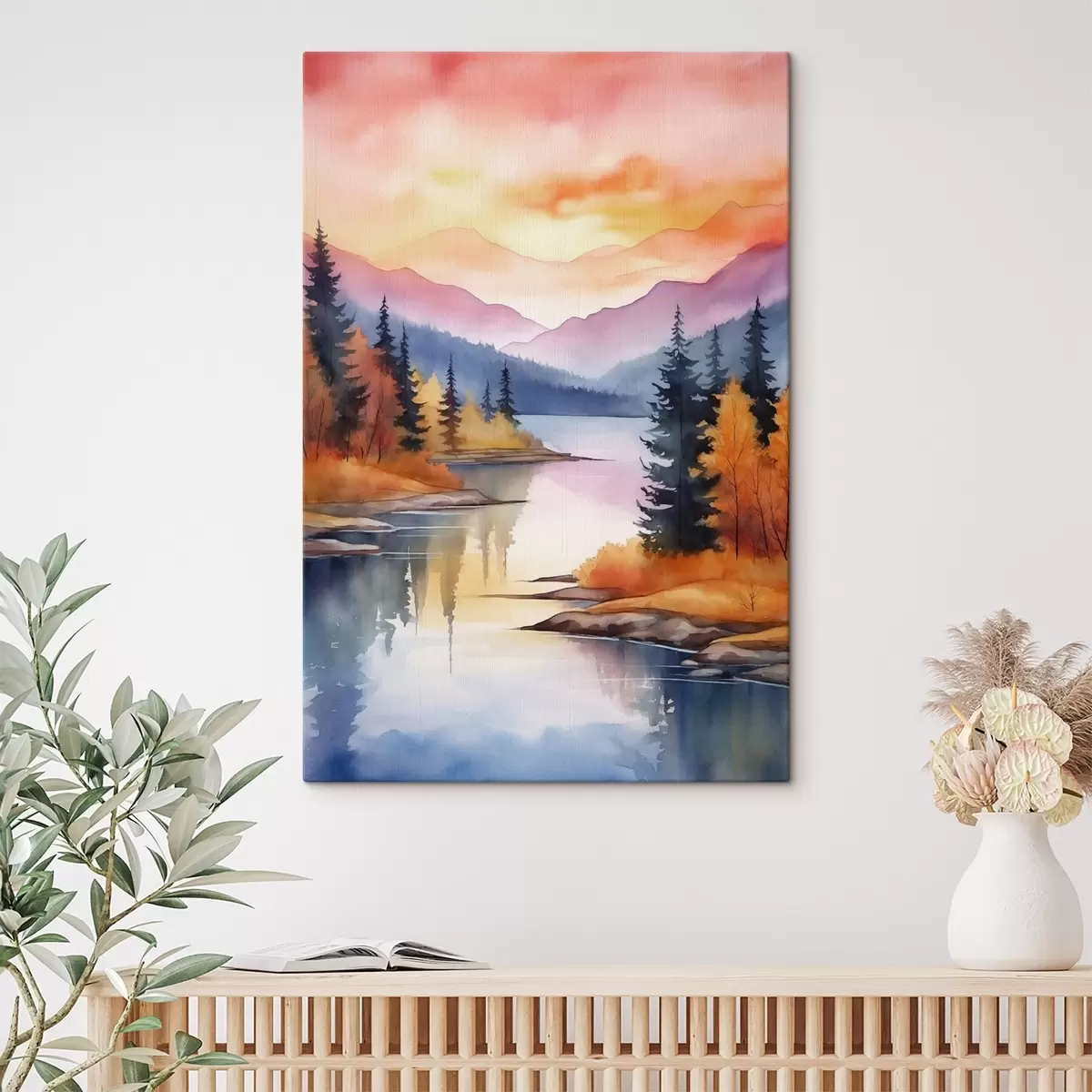 Картина Осінній пейзаж біля озера з яскравим небом s46155