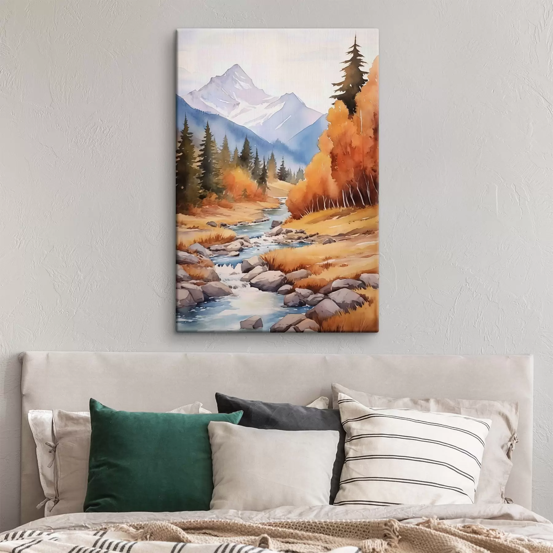 Картина Осінній гірський пейзаж з річкою та яскравим лісом s46187
