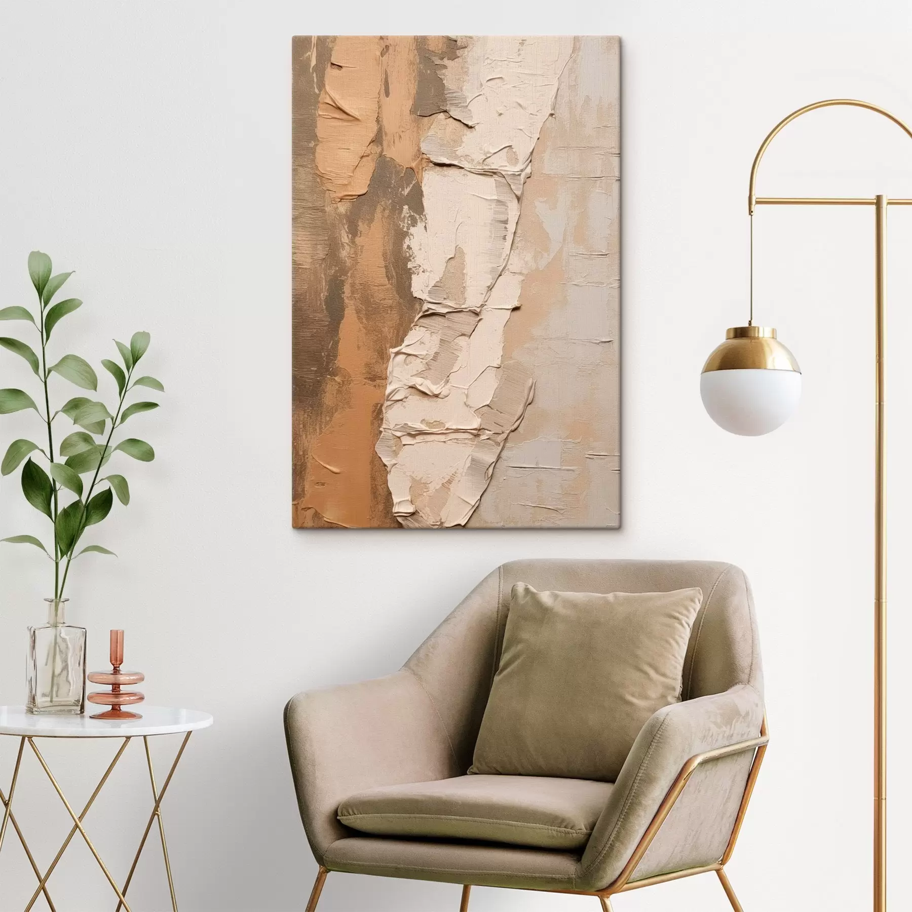 Картина Абстрактний живопис з густими мазками, бежевими та коричневими тонами, фактурною поверхнею, нейтральною кольоровою гамою s46272