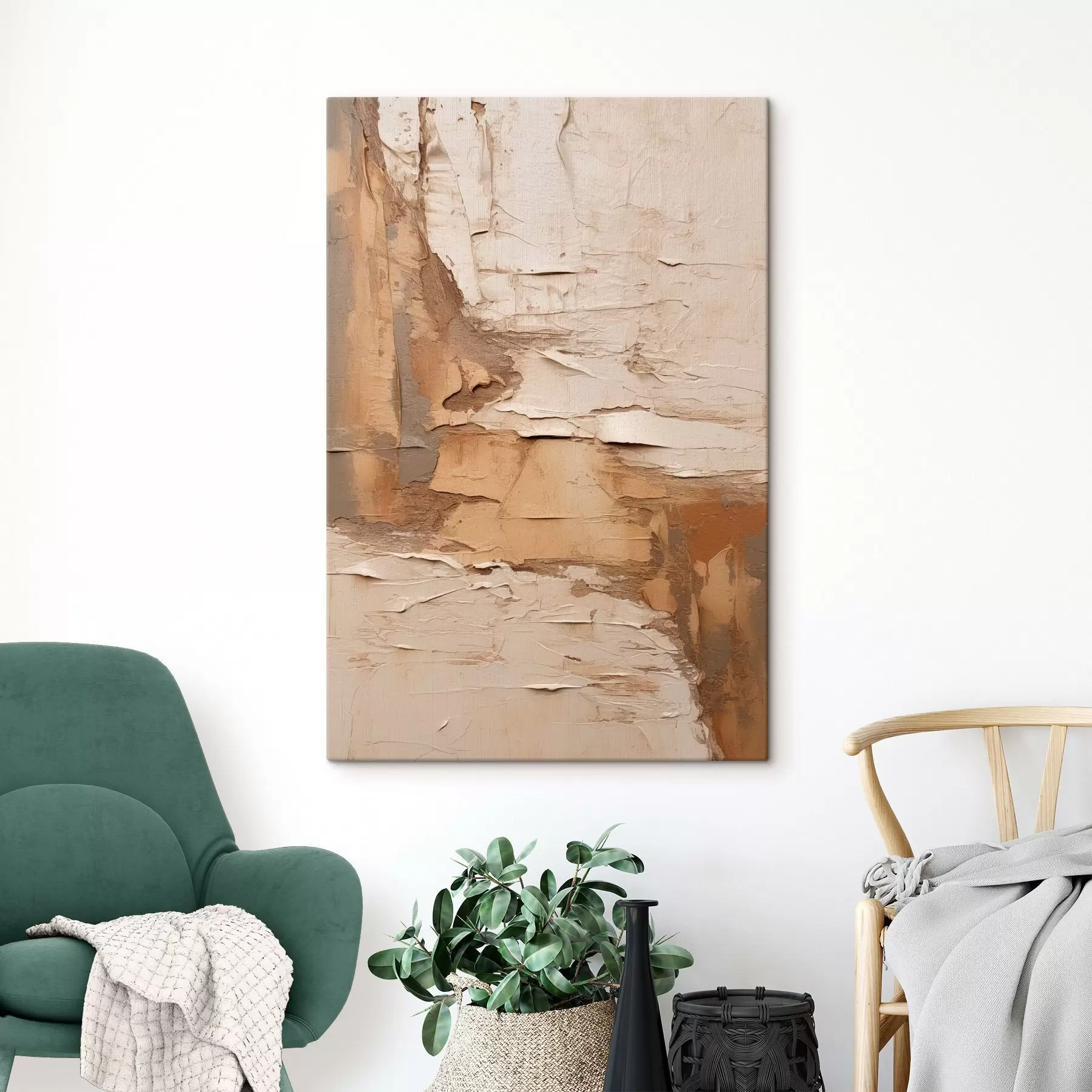 Картина Абстрактний живопис з густими мазками, бежевими та коричневими тонами, фактурною поверхнею, нейтральною кольоровою гамою s46273
