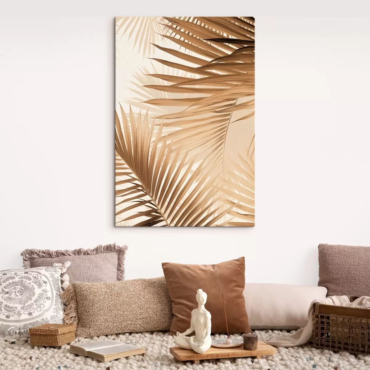 Картина Абстрактні пальмові листя в коричневих тонах, тропічні, ботанічні, природа, мінімалістичний, елегантний, сучасний дизайн s46275