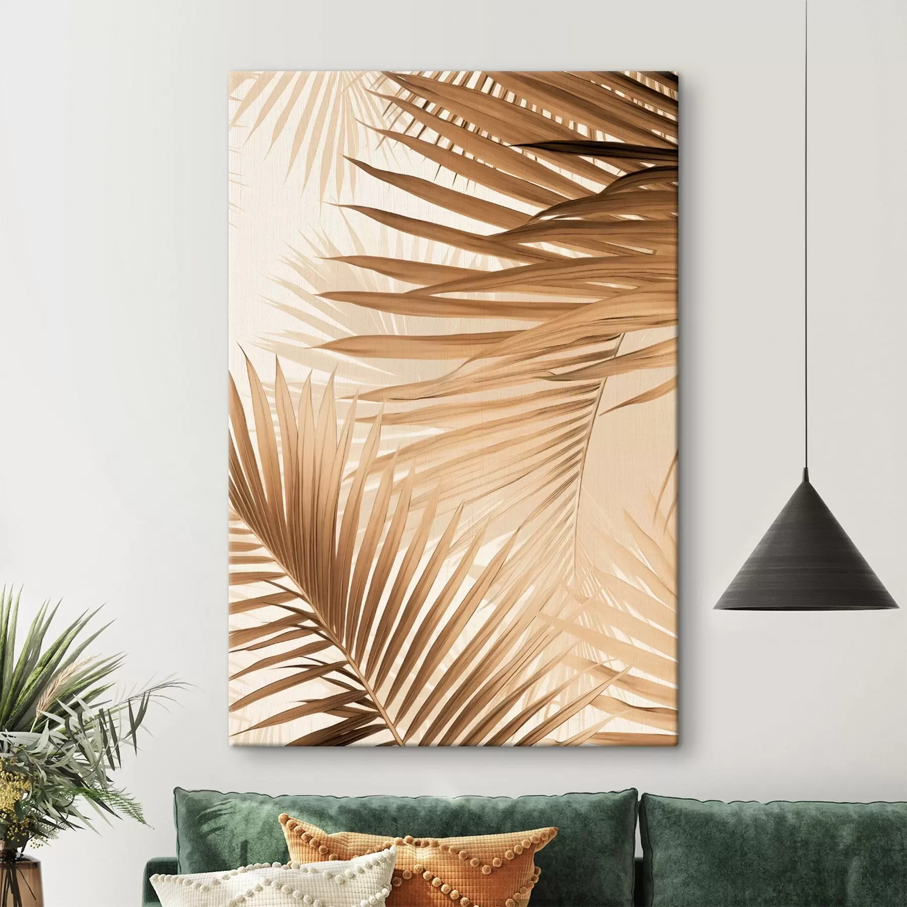 Картина Абстрактні пальмові листя в коричневих тонах, тропічні, ботанічні, природа, мінімалістичний, елегантний, сучасний дизайн s46275