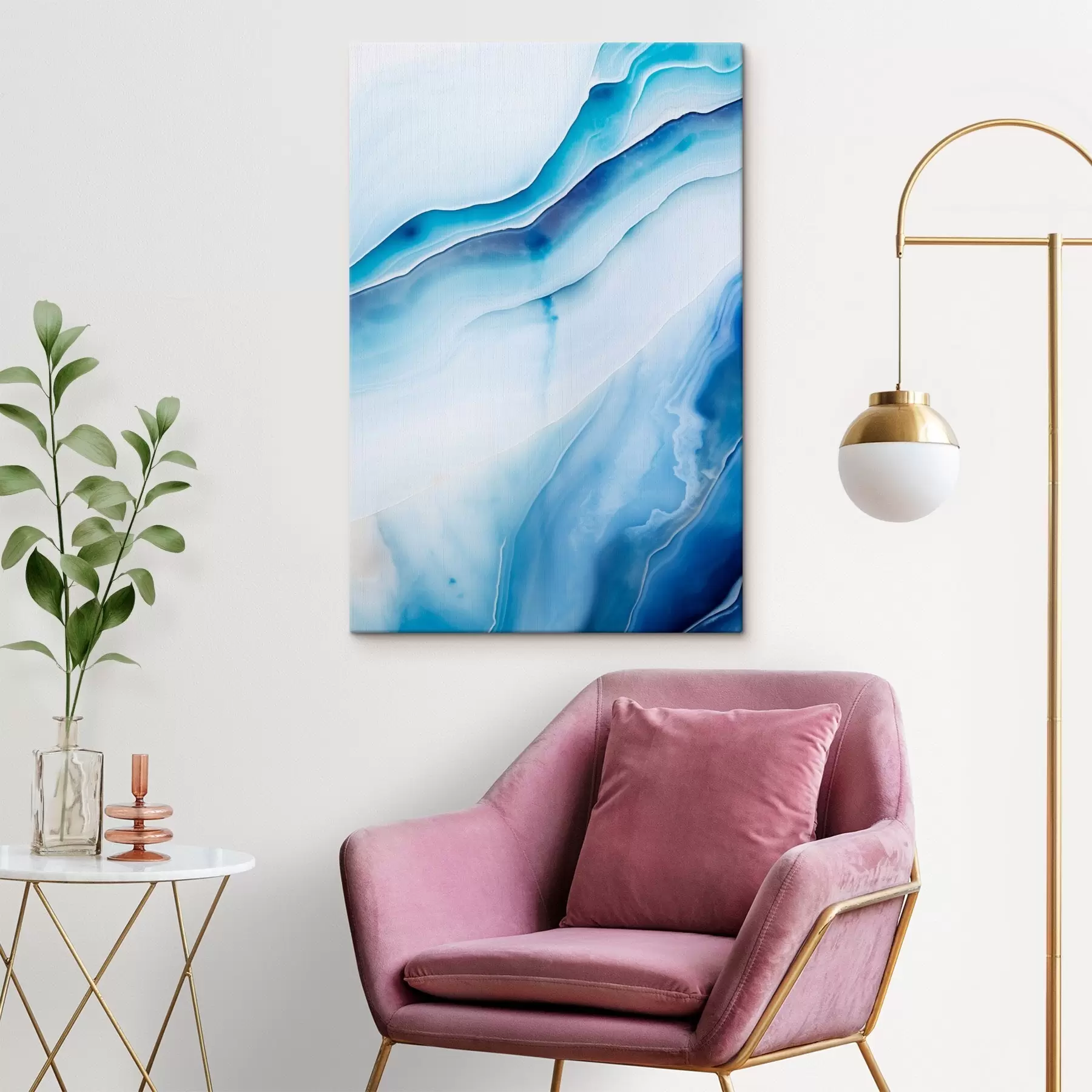 Картина Абстрактний синьо-білий агатний принт, закручені лінії та градієнти, гладка текстура, сучасне мистецтво, мінімалізм s46291