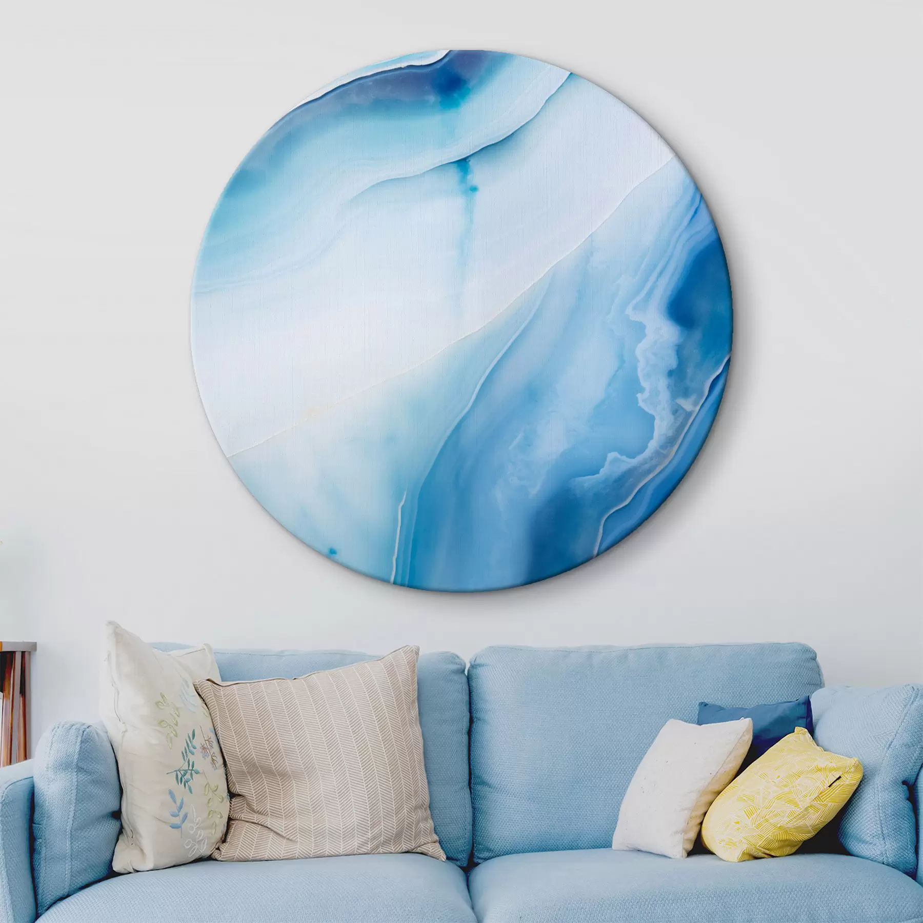 Картина Абстрактний синьо-білий агатний принт, закручені лінії та градієнти, гладка текстура, сучасне мистецтво, мінімалізм r46291