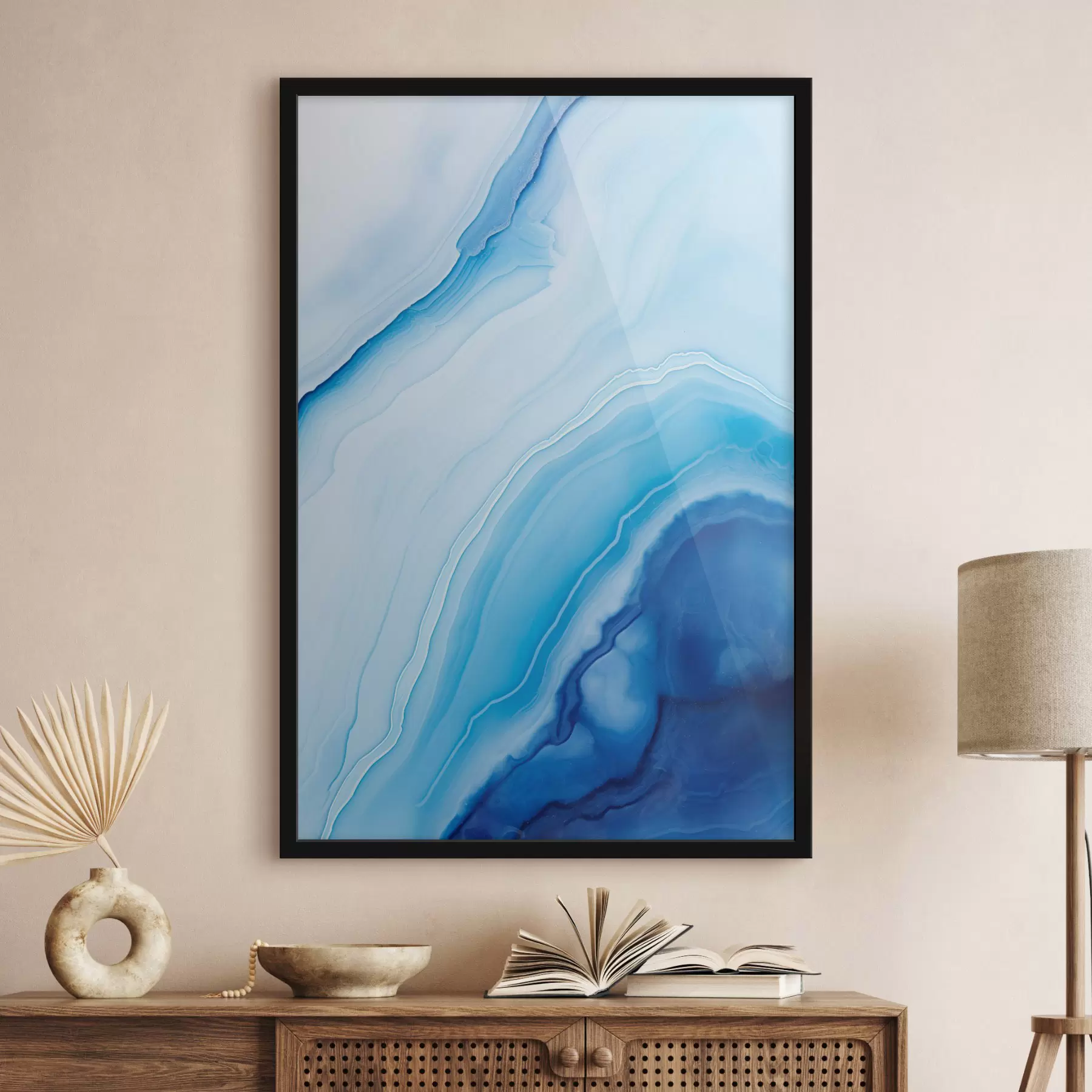 Картина Абстрактний синьо-білий агатний принт, закручені лінії та градієнти, гладка текстура, сучасне мистецтво, мінімалізм f46290
