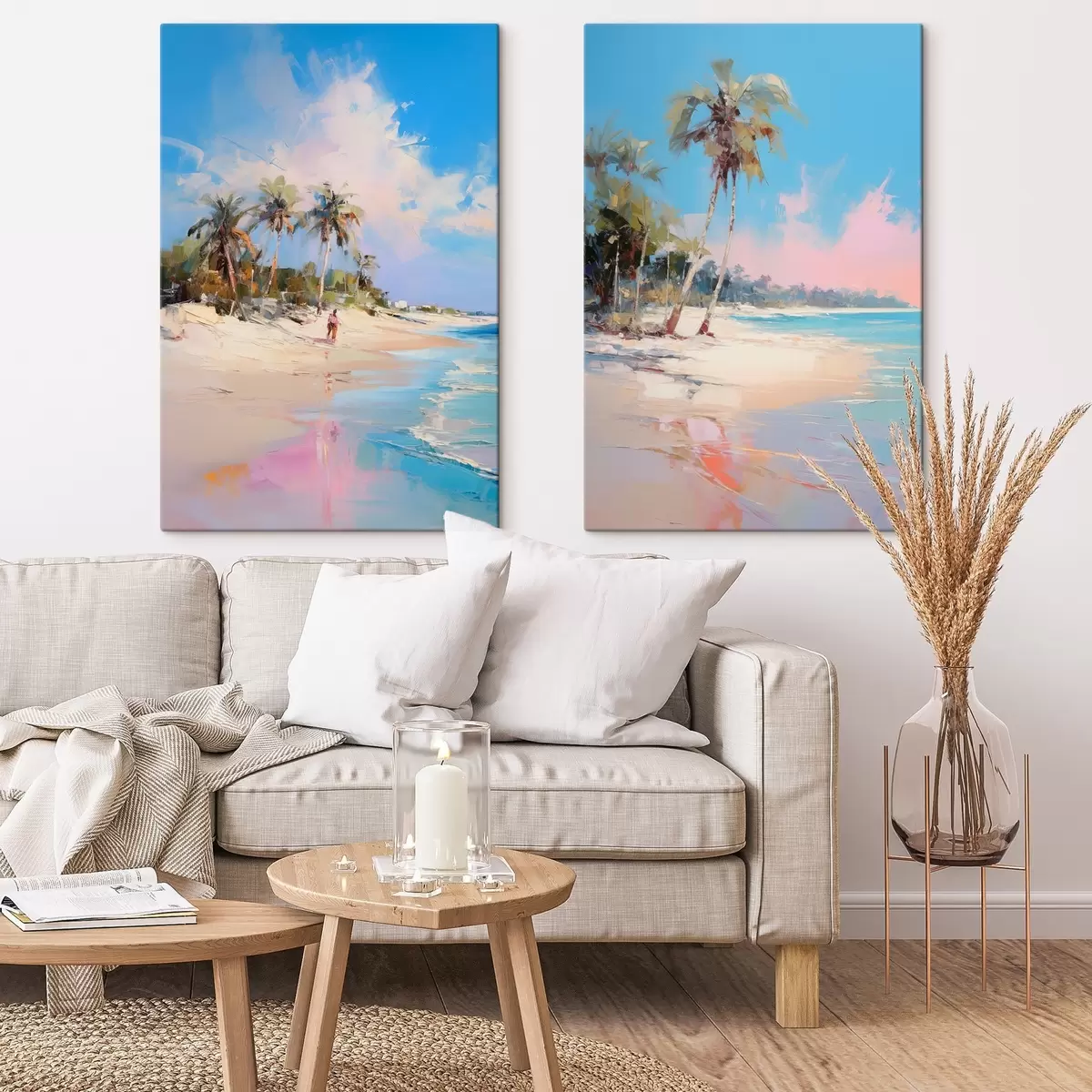 Картина Абстрактний пейзаж, пляж з пальмами, яскравий сонячний день з блакитним небом і декількома хмарами m00885