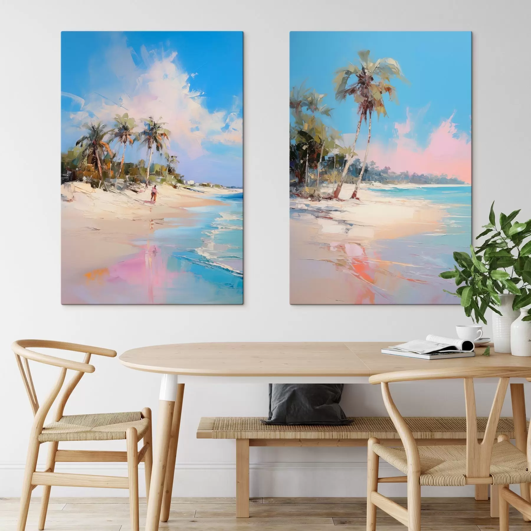 Картина Абстрактний пейзаж, пляж з пальмами, яскравий сонячний день з блакитним небом і декількома хмарами m00885