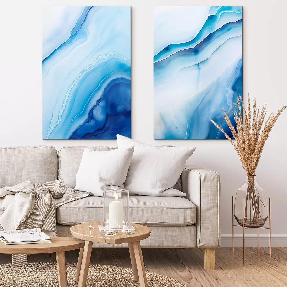 Картина Абстрактний синьо-білий агатний принт, закручені лінії та градієнти, гладка текстура, сучасне мистецтво, мінімалізм m00888