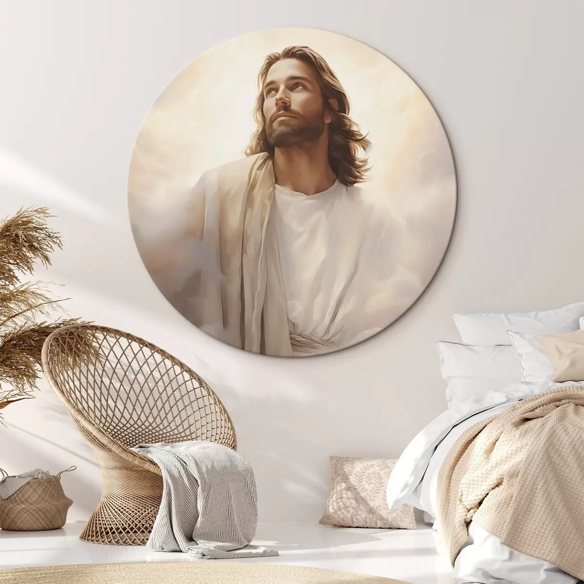 Кругла картина Ісус серед хмар r46445