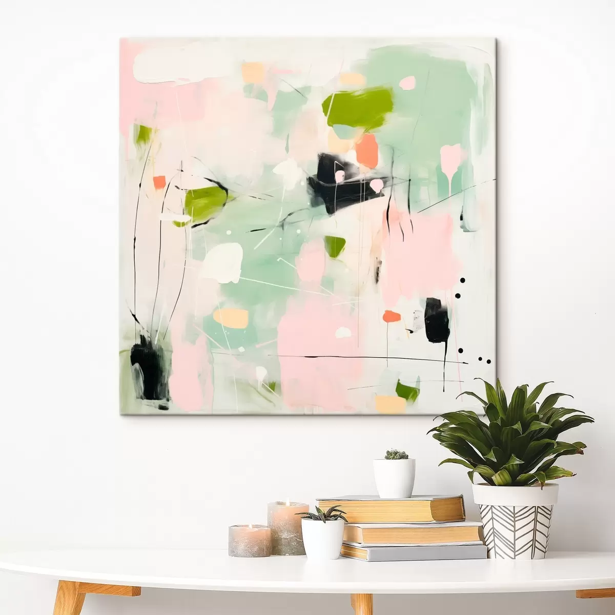 Картина Рожевий і м'ятний, пастельні мазки s46324