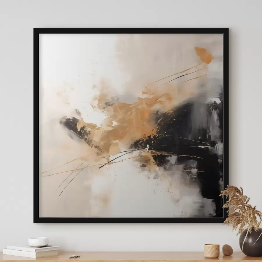 Картина Помаранчеві та чорні штрихи, сучасна абстракція f46327