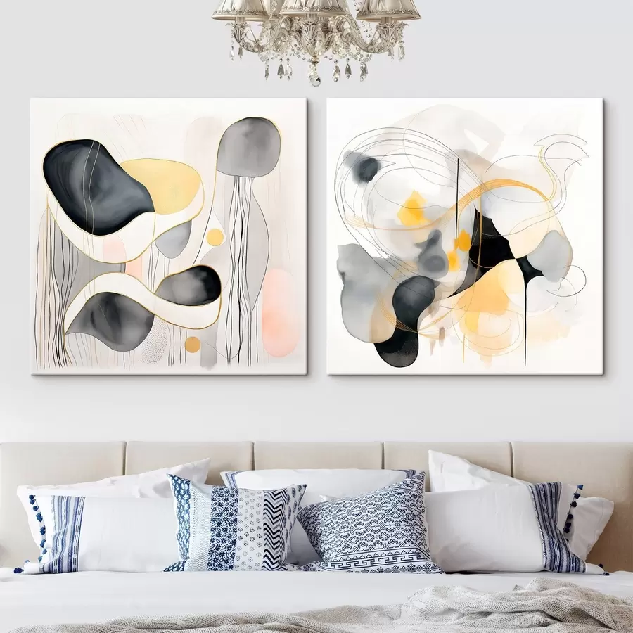 Картина Монохромний та жовтий акцент в стилі абстракціонізму m00905