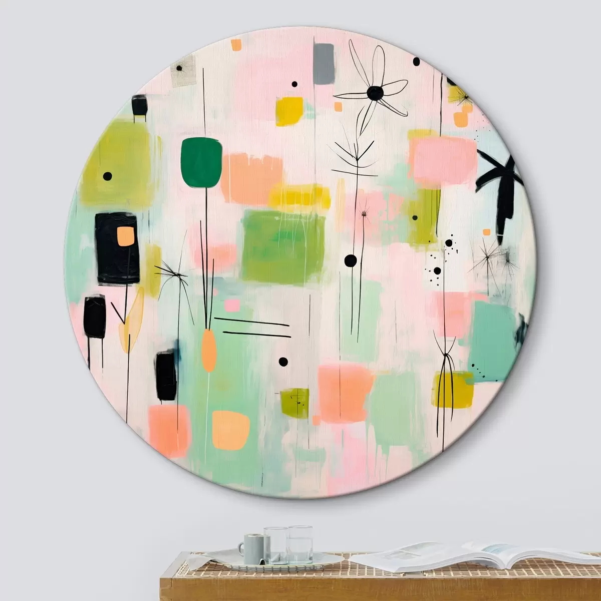 Кругла картина Абстрактні квіти, легка композиція в масляному стилі r46325