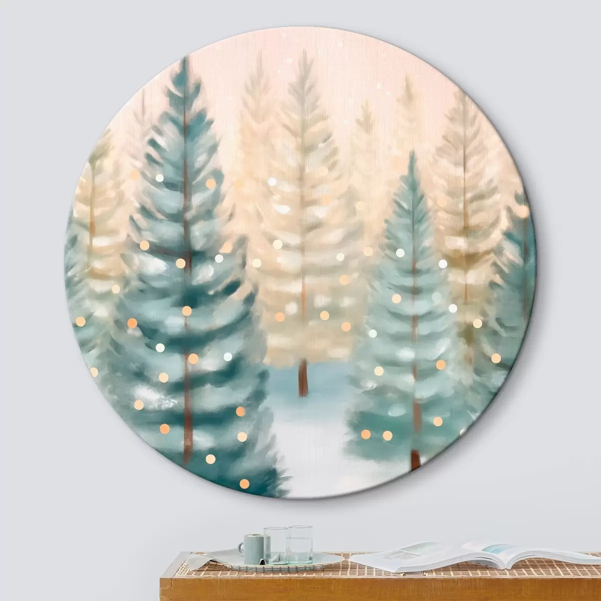 Кругла картина Різдвяний ліс r46456