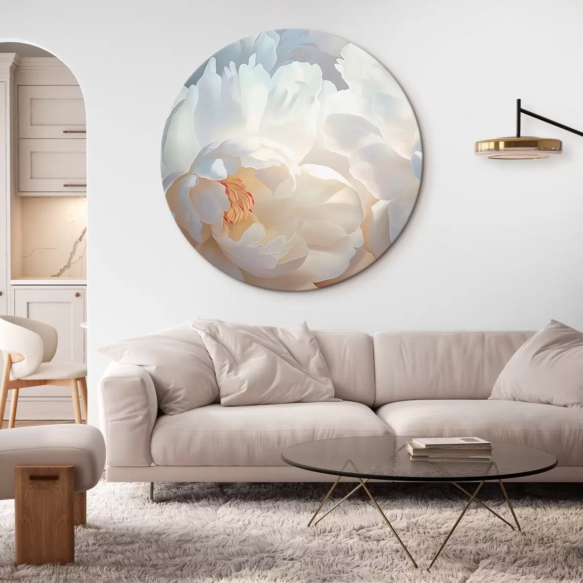 Кругла картина Великі білі півонії r46560