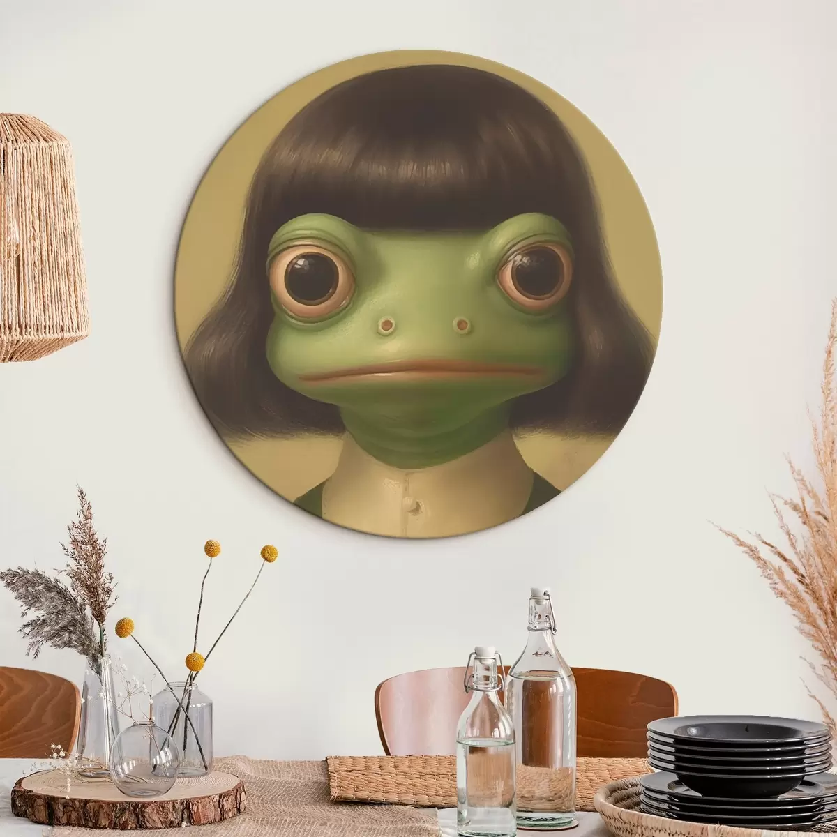 Кругла картина Дівчина-жаба у вінтажному стилі r46458