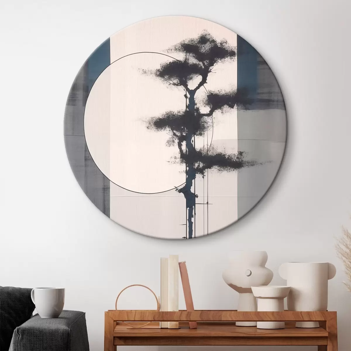 Кругла картина Абстракція. Дерево і сонце. Японський мінімалізм r46463