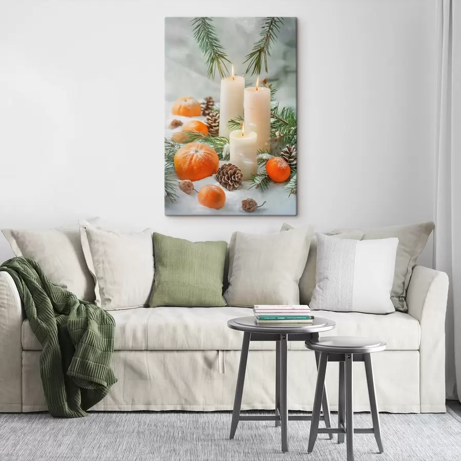 Картина Свічки, мандарини та соснові шишки s46615