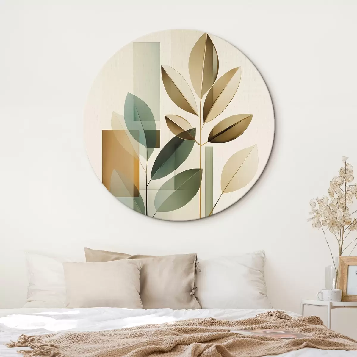 Кругла картина Геометричні абстракції з листям r46581